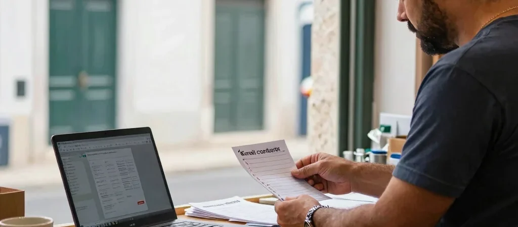 Uma lista de e-mails começa com conversas
